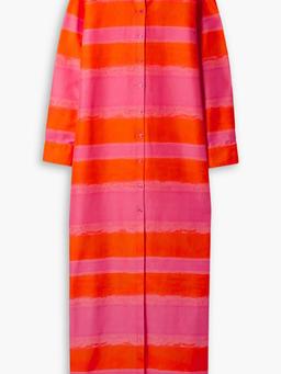Striped cotton and silk-blend faille maxi shirt dress