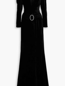 Crystal-embellished velvet gown