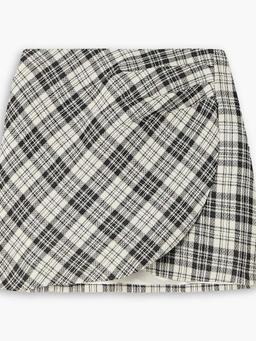 Wrap-effect Prince of Wales checked wool mini skirt