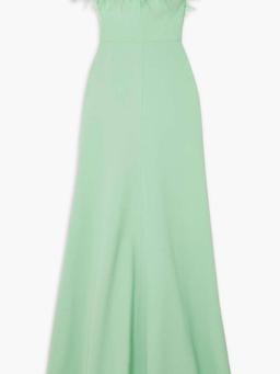 Strapless feather-trimmed crepe gown