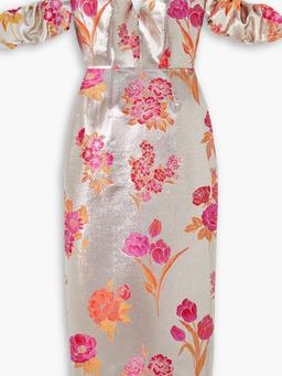 Adelaide off-the-shoulder metallic floral-jacquard midi dress