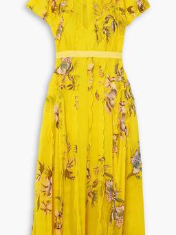 Ruffled floral-print silk-chiffon midi dress