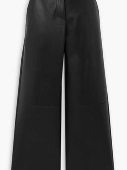 Cotton and leather wide-leg pants