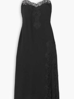 Be Mine buckled PU and lace-trimmed crepe de chine midi dress