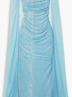Cape-effect sequin-embellished metallic voile gown