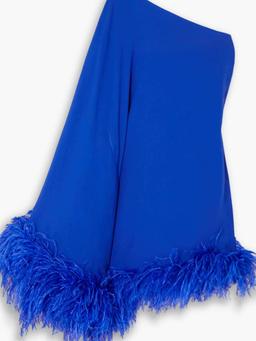 Piccolo Ubud one-shoulder feather-trimmed crepe mini dress