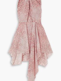 Asymmetric cutout printed cotton halterneck mini dress