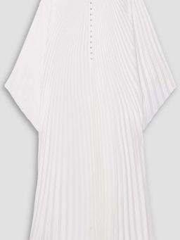 Crystal-embellished plissé-satin maxi dress