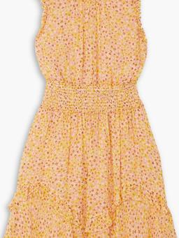 Shirred ruffled floral-print silk-chiffon mini dress