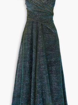 Draped metallic voile midi dress
