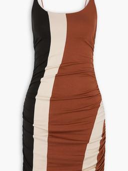 Color-block ruched stretch-Lyocell jersey mini dress