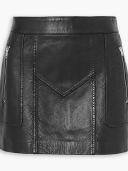 Azizae paneled crinkled-leather mini skirt
