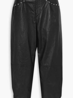 Studded leather tapered pants