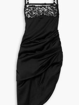 La Saudade Brodée asymmetric draped lace-trimmed satin mini dress