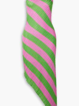 Abbas asymmetric ribbed striped silk midi dress