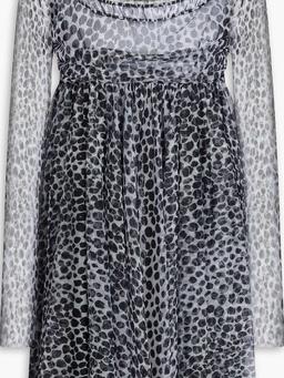 Gathered leopard-print tulle mini dress