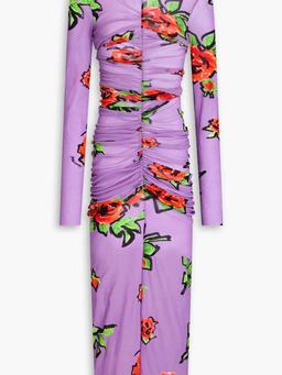 Floral-print tulle midi dress