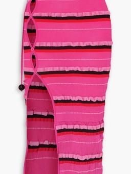 Concha cutout striped ruched seersucker midi skirt