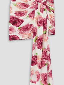 Appliquéd asymmetric floral-print stretch-jersey mini skirt