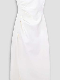 Strapless gathered jersey midi dress