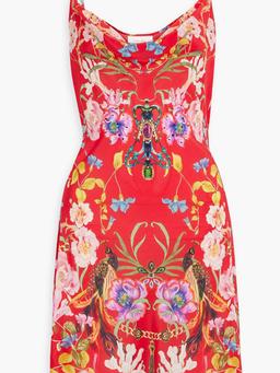 Crystal-embellished printed silk-crepe mini dress