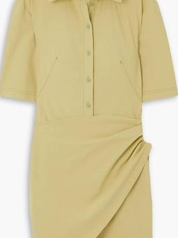 Cutout draped stretch-twill mini shirt dress