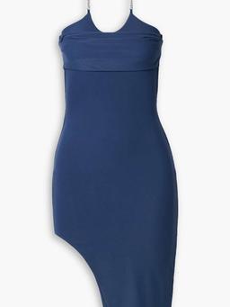 Mira asymmetric crystal-embellished stretch-jersey dress