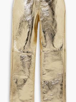 Metallic leather straight-leg pants