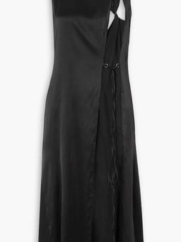 Tie-detailed cutout silk-blend satin midi dress