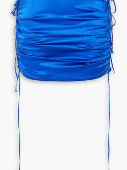 Cutout ruched silk-blend satin mini skirt