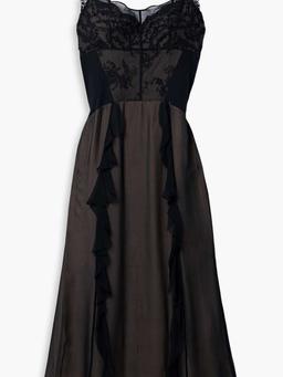 Embroidered cotton-blend tulle and silk-chiffon midi dress