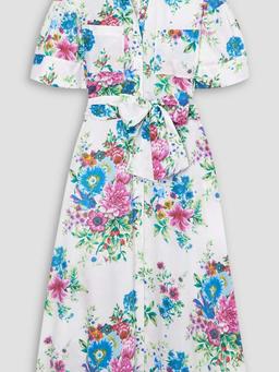Sofia belted floral-print cotton-poplin midi shirt dress