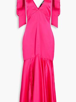 Bow-detailed satin midi dress
