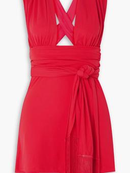 Amina tie-detailed fringed stretch-jersey mini dress