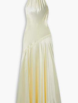 Braylon lace-trimmed silk-satin halterneck gown