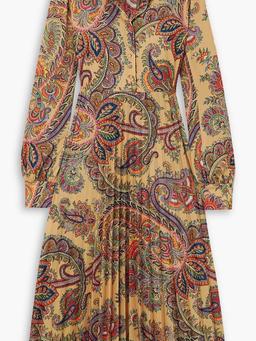 Pleated paisley-print crepe midi shirt dress
