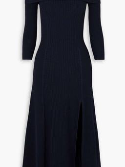 Cold-shoulder ribbed-knit midi dress