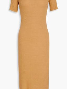 Off-the-shoulder ribbed jersey midi dress