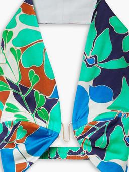 Diem cropped embellished floral-print satin halterneck top