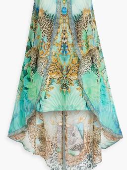 Strapless printed silk crepe de chine mini dress