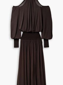 Cold-shoulder ribbed-knit and jersey turtleneck maxi dress