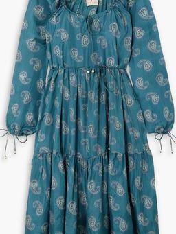 Zoey tie-detailed tiered paisley-print silk-habotai midi dress