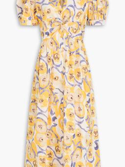 Heather twisted floral-print cotton-blend poplin midi dress