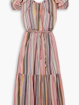 Selene belted tiered striped cotton maxi dress