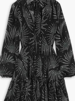 Lavinia tie-neck printed fil coupé silk-blend mini dress