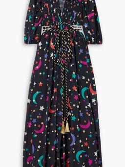 Farrah smocked open-back printed cotton-voile maxi dress