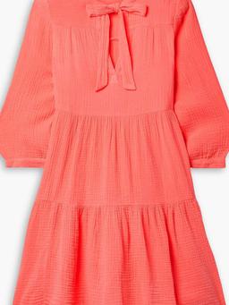 Giselle bow-detailed tiered cotton-seersucker mini dress