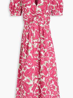 Heather twisted printed cotton-blend poplin midi dress