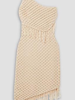 Canaria one-shoulder fringed crocheted Pima cotton mini dress