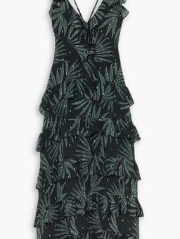 Mimi ruffled printed crinkled fil coupé silk-blend midi dress